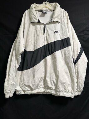 Nike Windbreaker Jacket XXL Tall White Black Big Swoosh Hooded Anorak